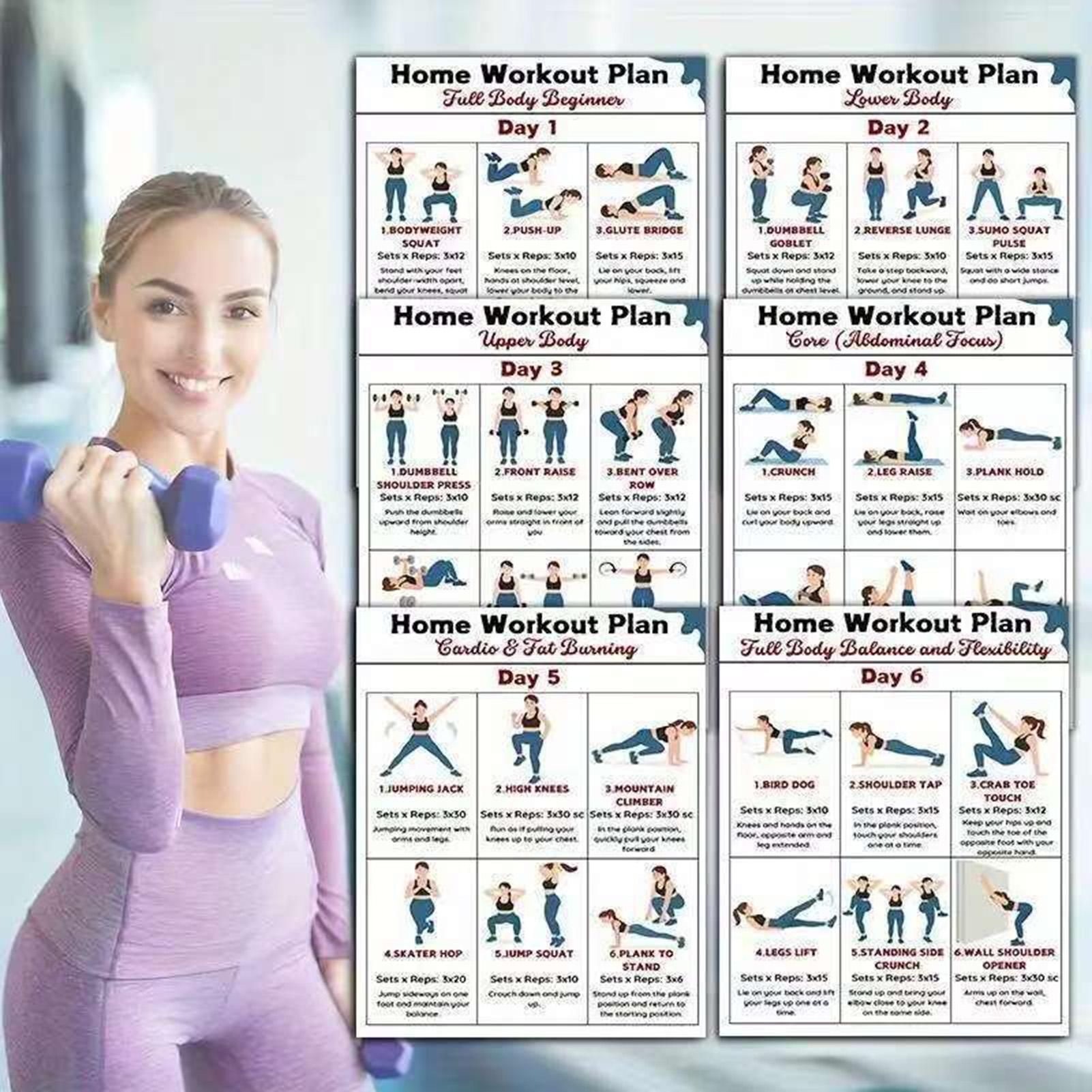 Home Gym Dumbbell Workout - Póster de entrenamiento de estiramiento con