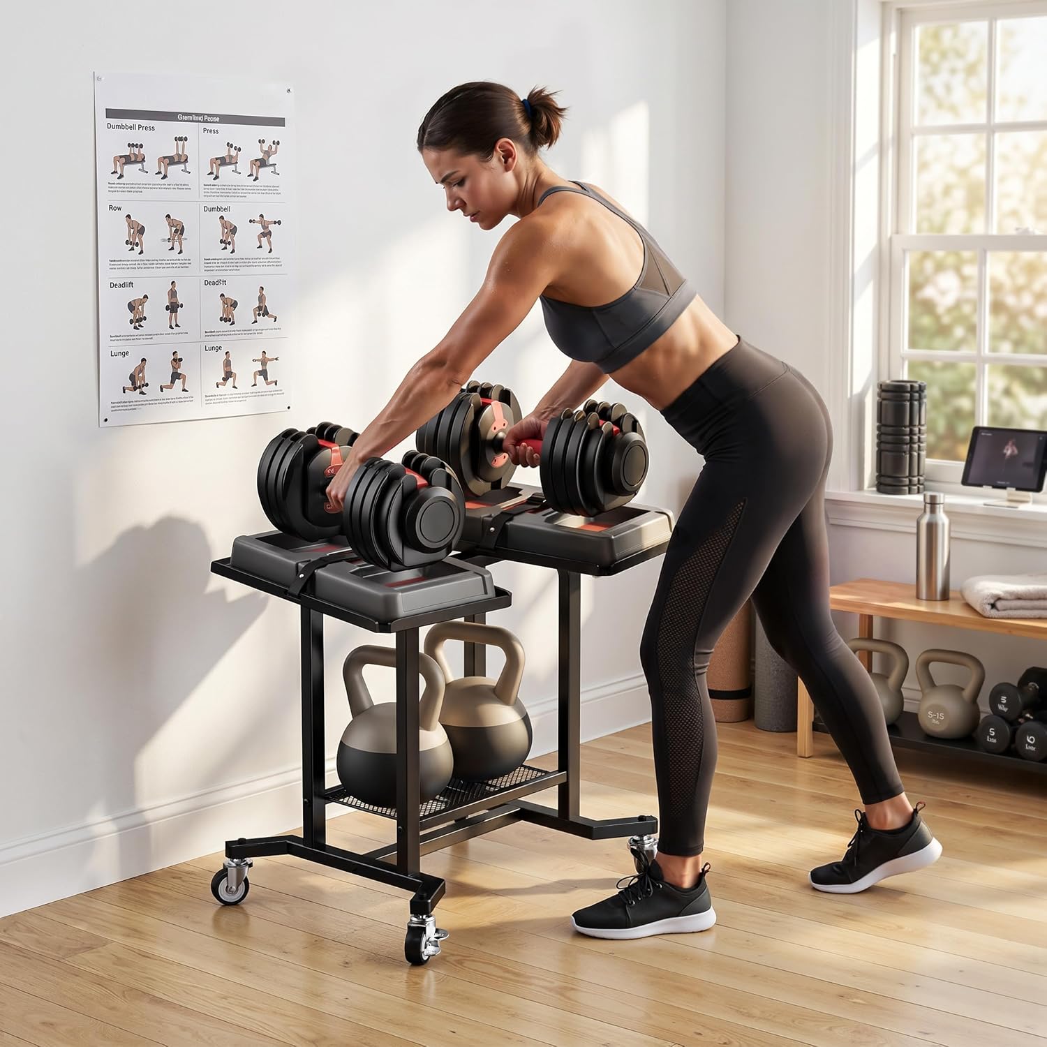 Soporte ajustable para mancuer - Home Gym Dumbbell Workout reseña y precio
